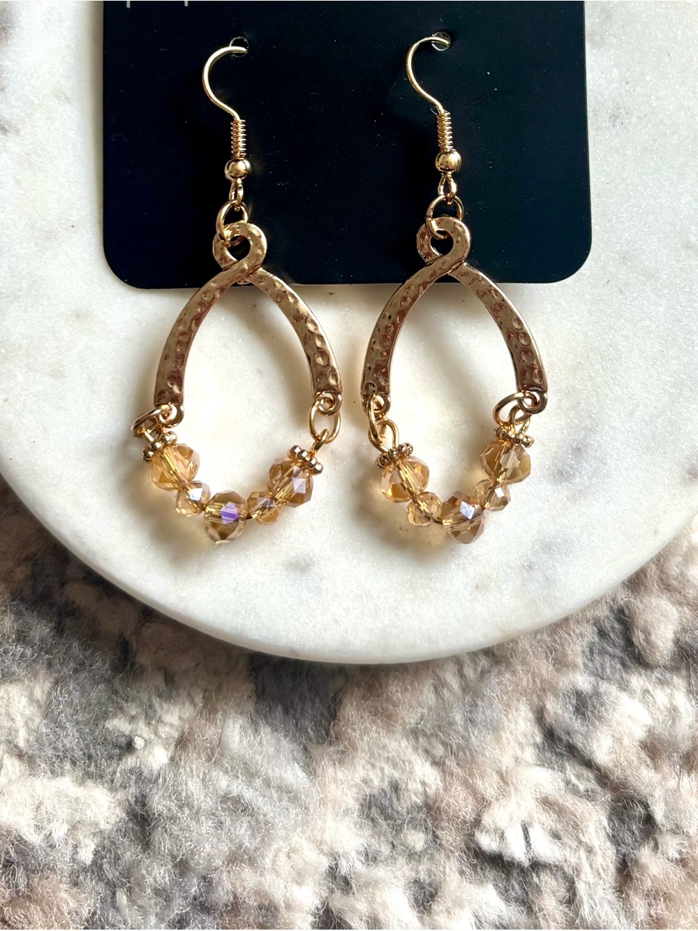 Gold Teardrop Dangle Earrings with Amber Crystal Beads Fall Core